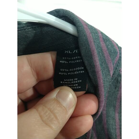 Axist Men's XL Shirt Purple Grey Striped Collared Roll Tab Sleeve - Picture 4 of 9